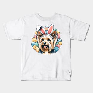 Silky Terrier with Bunny Ears Celebrates Easter Delight Kids T-Shirt